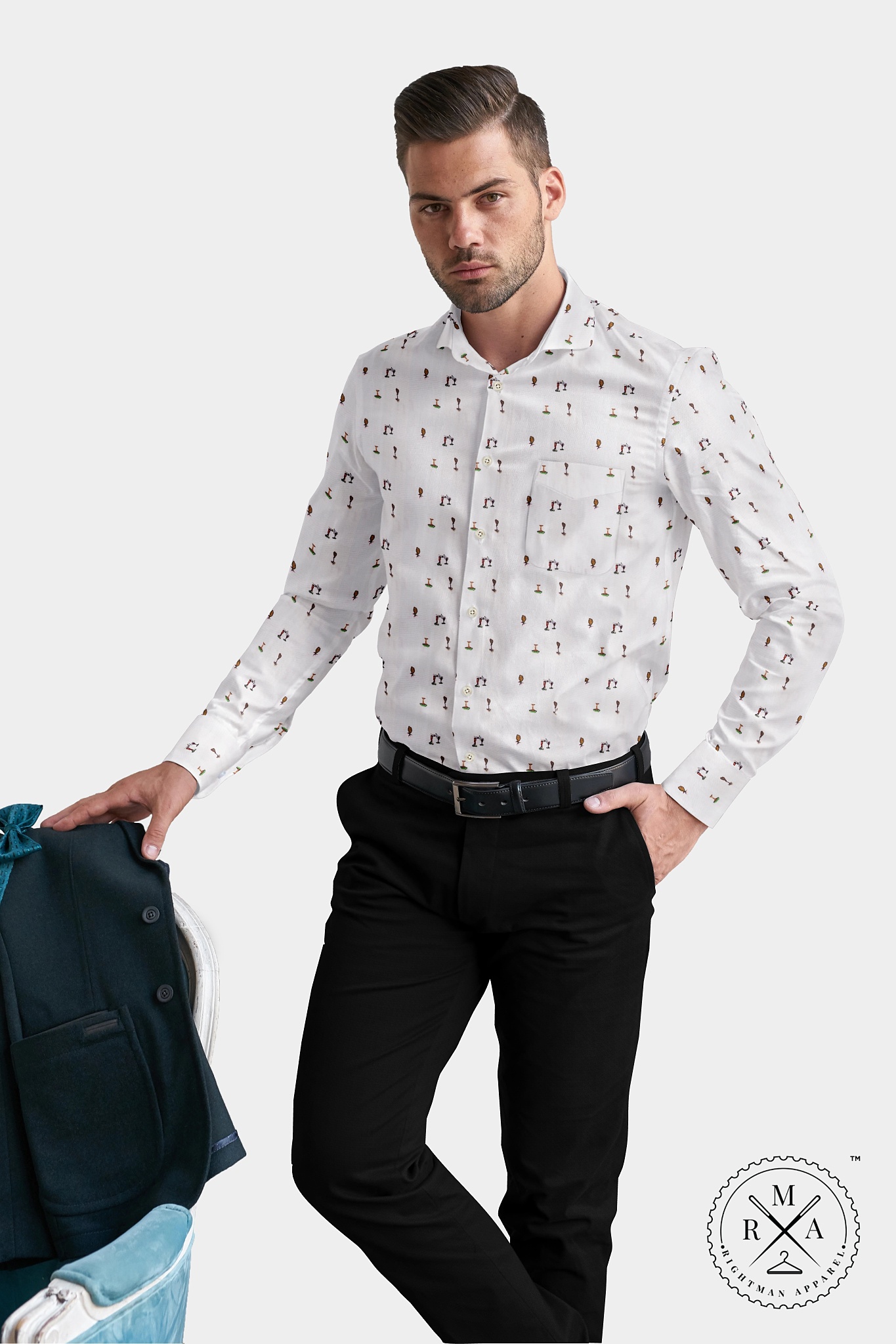 White Printed Cotton Shirt SH330